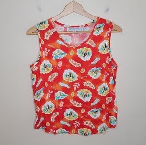 Vintage Howard Wolf | Red Hawaiian Aloha Hula Dancer Print Tank Top Size Small
